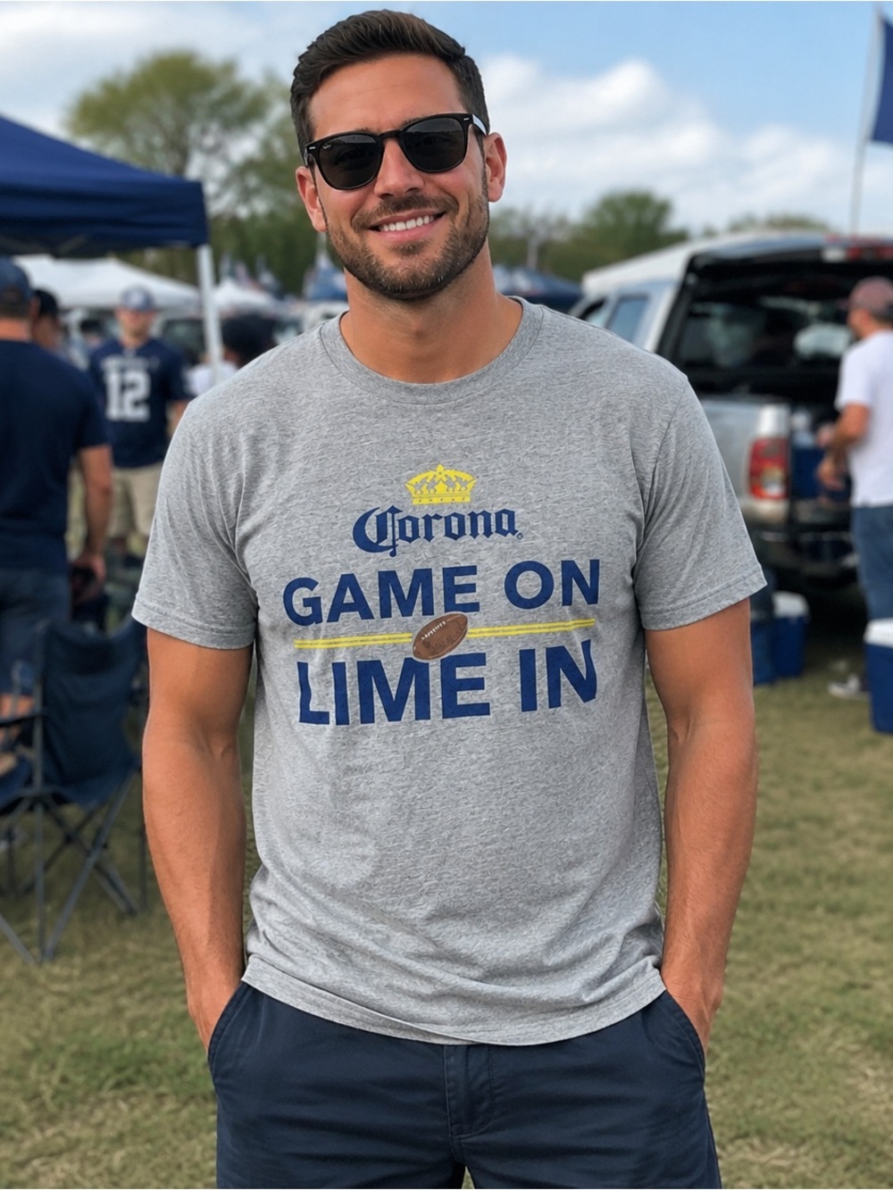 Corona Game On Lime In Football Graphic T-Shirt Gray Men’s Medium